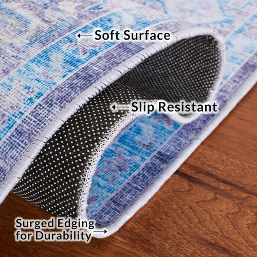 Miniatura 5 de SAFAVIEH Alfombra lavable Tucson Collection - 2'6" x 4', morado y azul, antideslizante y fácil de limpiar, ideal para sala de estar, dormitorio