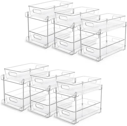 Miniatura 13 de Vtopmart - Organizadores de baño, 4 piezas, 2 niveles, transparentes, bajo el fregadero, almacenamiento para tocador o encimera, cajones