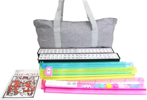 166 Tiles American Mahjong Set Soft Bag 4 todo en uno Color Empujadores Rack Combo Fácil de Llevar (Gris)