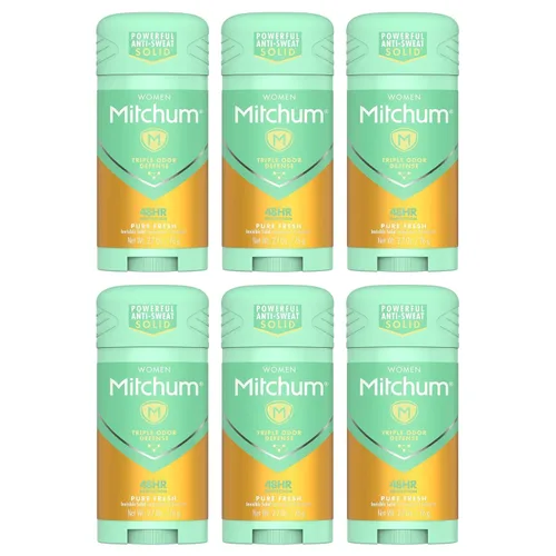 Mitchum Antitranspirante y desodorante invisible sólido 48HR para mujer, Pure Fresh, 2.7 onzas, paquete de 6