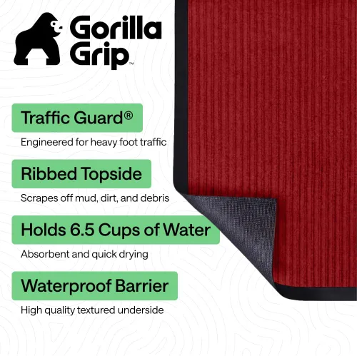 Miniatura 119 de GORILLA GRIP Tapete impermeable para puerta de protección de tráfico, 35 x 23 pulgadas, tapetes de entrada resistentes, tapetes comerciales con Negro