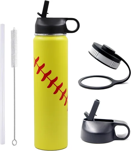 Miniatura 9 de Botella de agua de baloncesto de 12 onzas, botella de agua deportiva aislada al vacío de acero inoxidable con popote y 2 tapas, botella de agua