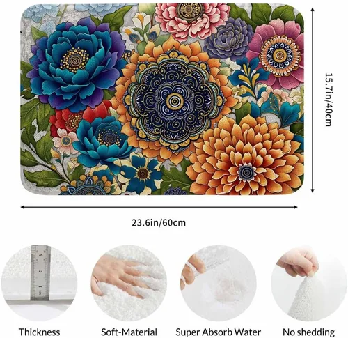 Miniatura 3 de Tapete de baño con flores abstractas para baño, diseño de peonía colorida, crisantemo, loto, magnífica, especial, tapete de baño, tapete de puerta