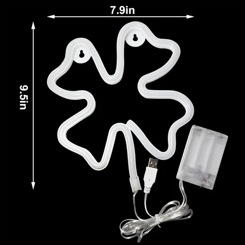 Miniatura 4 de Letreros LED de neón con luces de trébol para decoración de pared, decoración del día de San Patricio, luz de trébol USB o alimentada por batería
