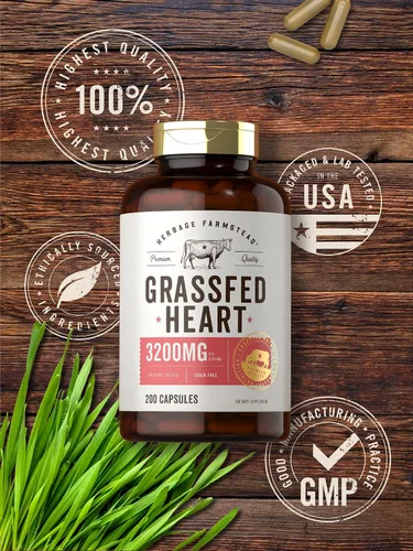 Miniatura 5 de Carlyle Herbage Farmstead - Suplemento de corazón de carne de res alimentada con pasto 3200 mg 200 unidades Cápsulas bovinas criadas en pasto