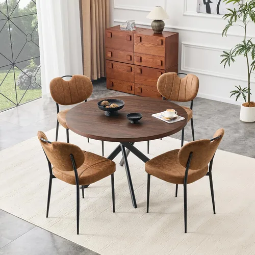 Miniatura 21 de Juego de 4 mesas de comedor redondas de 42 pulgadas para 4, sillas de mesa de cocina modernas, juego de 4 sillas tapizadas de madera con patas