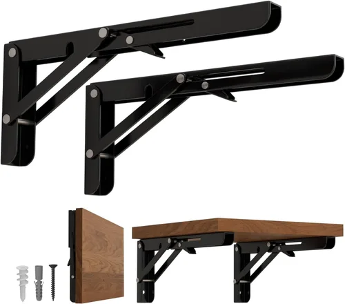 Miniatura 10 de LEOPO Soportes de estante plegables de 8 pulgadas - 2 paquetes Soportes plegables resistentes triangulares montados en la pared para mesa plegable