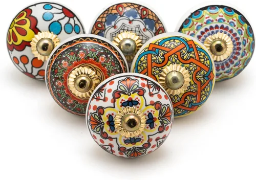 Miniatura 16 de FOLK CRAFT Pomos decorativos para cajones – Paquete de 12 piezas – Manija de puerta de armario de armario con flores hechas a mano para decoración