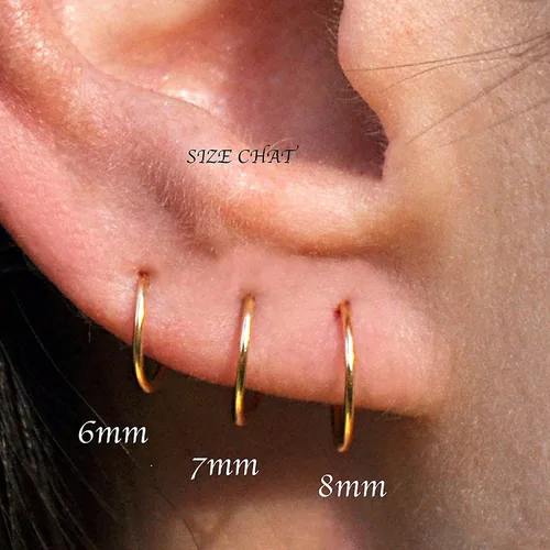 Miniatura 6 de Aretes de aro dorados y plateados para cartílago, nariz, tabique, oreja, hélix, tragus, joyería para mujer, hipoalergénicos, pequeños aros