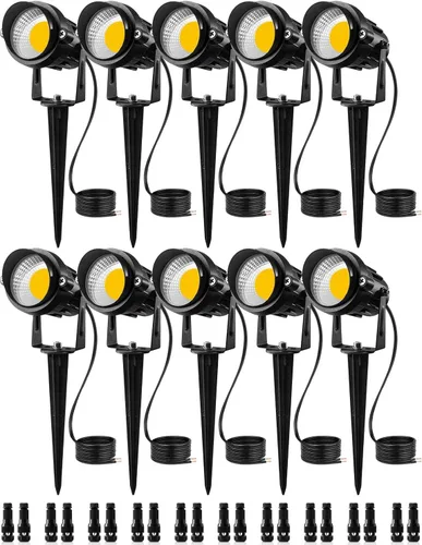 SUNVIE Luces LED de paisaje de bajo voltaje de 12 W con conectores, para exteriores, 12 V, blanco súper cálido (900 LM), impermeables, luces de