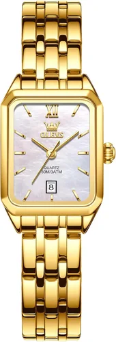 Miniatura 12 de OLEVS Reloj de mujer de oro de acero inoxidable, reloj de cara cuadrada pequeña con decoración de diamantes, reloj de vestir de cuarzo analógico