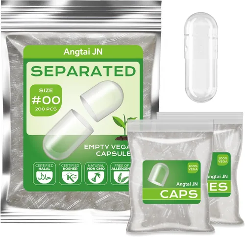 Cápsulas vacías tamaño 00 pastillas veganas separadas a base de plantas transparentes (200 cápsulas + 200 cuerpos), sin gluten, sin OMG, kit de