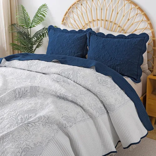 Miniatura 165 de HoneiLife - Juego de colcha de tamaño Queen, juego de ropa de cama de pana bordada de 3 piezas, colcha de lujo, ligera, cálida, para todas las Pana
