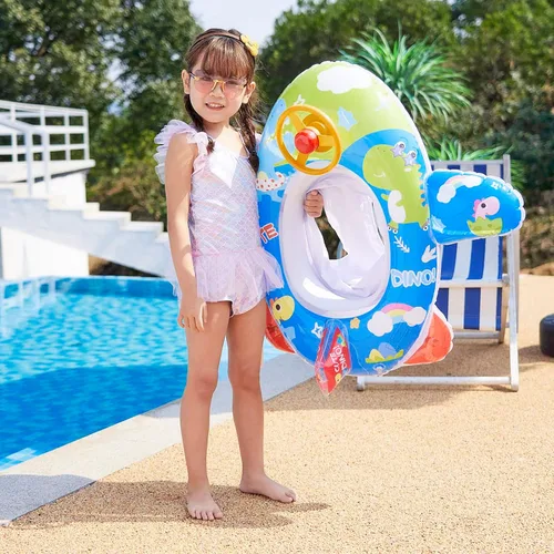 Miniatura 5 de Lindo flotador inflable de piscina para niños, flotador de verano de PVC, cama de aire, lago, barco, flotadores de natación con 2 asas, balsa