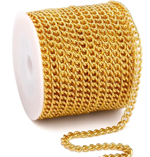 Miniatura 23 de [66 pies/20M] Cadena de bordillo de acero inoxidable chapada en oro de 18 quilates, 2mm, acero inoxidable 304, eslabones trenzados planos, cadenas