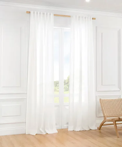 Miniatura 2 de ATLINIA Cortina transparente 100% de lino, panel blanco, 1 panel de lino natural transparente para dormitorio, sala de estar, cortina de luz