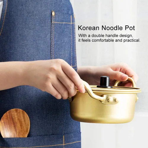 Miniatura 3 de Olla de fideos ramen de comida coreana, olla de fideos coreanos/olla de aluminio caliente Shin Ramyun de doble mango de aluminio amarillo coreano