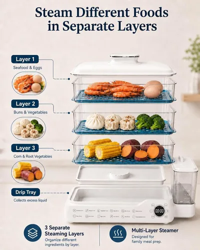 Miniatura 3 de Vaporizador eléctrico de alimentos de 24 litros, vaporizador digital de 3 niveles con inicio de retraso de 24 horas, mantiene el calor, tanque