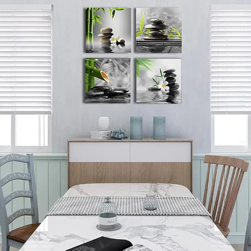 Miniatura 4 de Yxbhhym Arte de Pared para Baño Decoración de Pared en Blanco y Negro Obra de Arte Zen Buda Verde Impresiones en Lienzo Pósteres Imagen de Spa