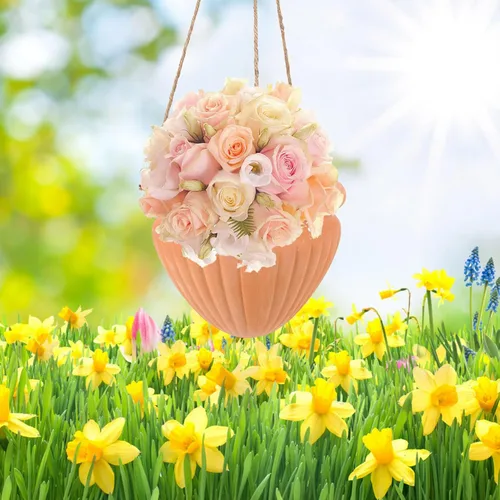 Miniatura 2 de Yardwe 1 juego de maceta colgante para plantas, elegante maceta de fresa, drenaje de cerámica, material para hierbas y decoración de jardín elegante