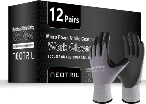 NEOTRIL - Guantes de trabajo de seguridad con revestimiento de nitrilo de microespuma, 3/6/12/36 pares, guantes de nailon transpirable para hombres
