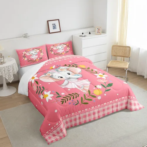 Miniatura 4 de Erosebridal Juego de ropa de cama de elefante de dibujos animados, edredón de animales de la selva, edredón de plumón para niña de ballet, bonito