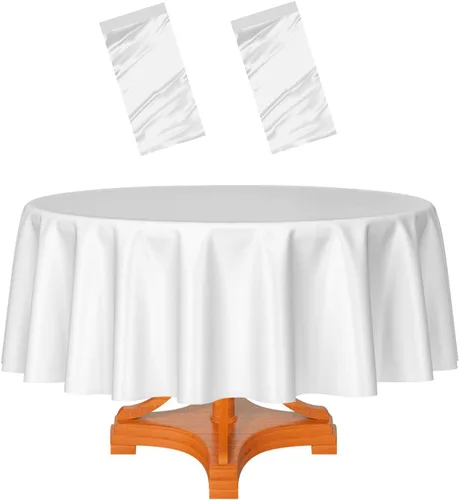 Miniatura 37 de HEIPINIUYE - Paquete de 2 manteles redondos de 84 pulgadas de plástico beige, manteles de mesa impermeables desechables para redondas, ideales