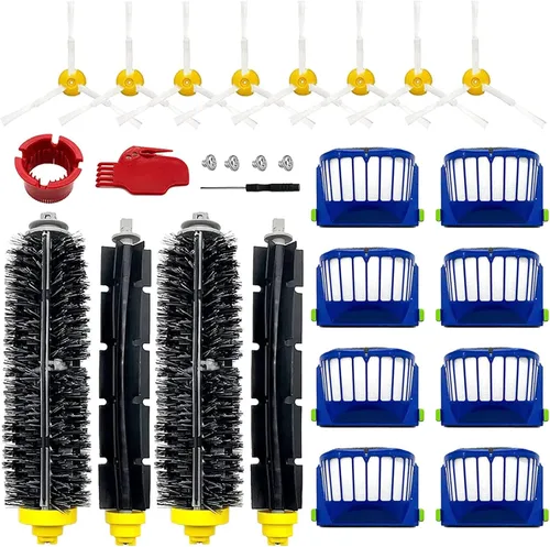 Piezas de repuesto para iRobot Roomba 675 690 680 660 651 650 614 610 595 585 564 552 vacío, kit de reposición 8 filtros, 8 cepillos laterales, 2