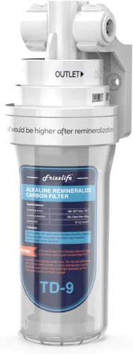 Frizzlife Filtro de agua alcalino TD-9 para debajo del fregadero, filtro de poste de giro rápido para sistema de ósmosis inversa RO, reduce el