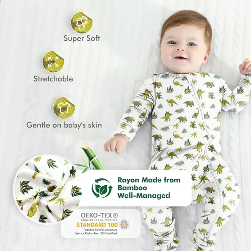 Miniatura 2 de HAPIU - Pijama de bambú con pies para bebé, con cremallera frontal de 2vías, mamelucos Sleep 'N Play, de 0a 24meses