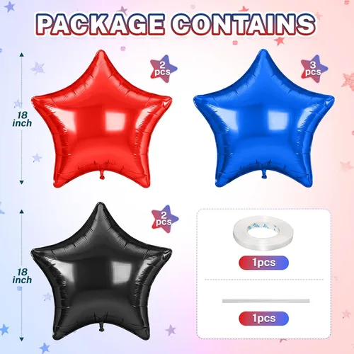 Miniatura 2 de Globos de estrellas rojas, azules y negras, globo de papel de aluminio de 18 pulgadas para helio, paquete de 10 globos rojos y azules, globo de Negro