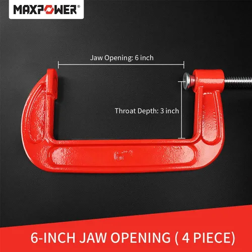 Miniatura 2 de MAXPOWER Juego de abrazaderas C de 4 piezas, abrazadera C de 6 pulgadas, apertura de mandíbula de hasta 6 pulgadas, profundidad de garganta de 2-3/4