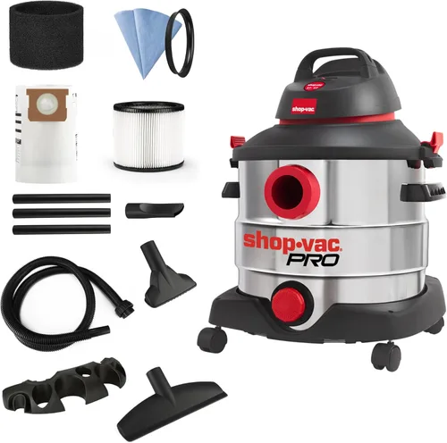 Miniatura 10 de Shop-Vac Aspiradora húmeda/seca de 5 galones y 4.5 HP de pico, tanque de acero inoxidable, aspiradora de taller portátil con filtro, manguera