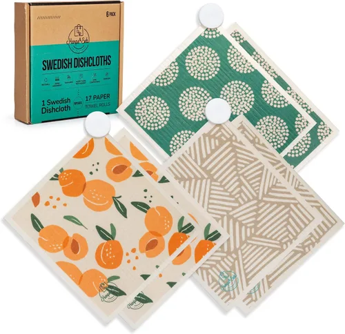 Miniatura 14 de Harps&Seb Paños de cocina suecos para cocina - Paquete de 6, toallas de papel reutilizables con clips, súper absorbentes, lavables, que no rayan
