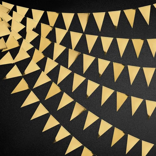 Miniatura 20 de Decoraciones de fiesta blancas de 40 pies, banderín triangular con banderines, banderas de papel blanco nacarado brillante para graduación, boda