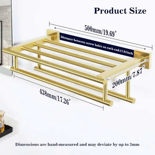 Miniatura 2 de Alise Toallero, toallero con barras dobles para toallas, soporte de torre de montaje en pared para baño y lavabo, estante de toalla de acero Dorado