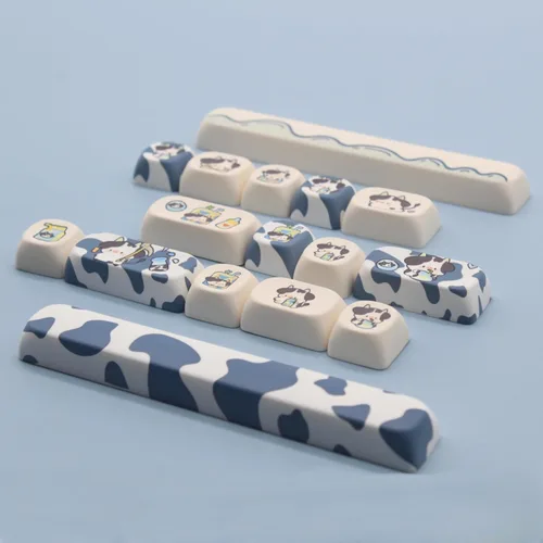 Miniatura 3 de MOA - Teclas de perfil con diseño de vaca PBT, 142 teclas para teclado mecánico, juego de teclas de tamaño completo (vaca azul)