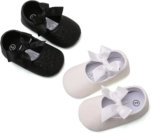 Miniatura 2 de myppgg Zapatos planos Mary Jane para bebé niña, con lazo brillante, vestido de princesa, zapatos de cuna antideslizantes para niños pequeños que