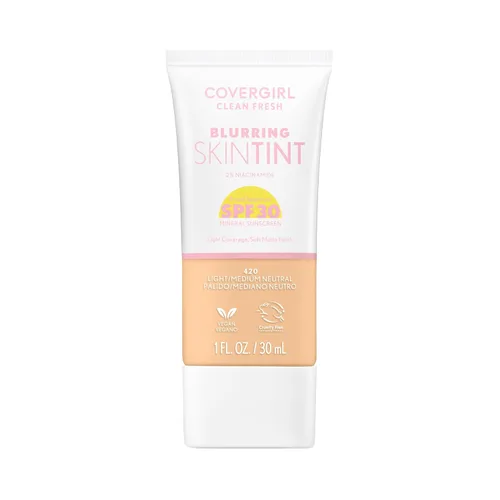 COVERGIRL Clean Fresh - Tinte para piel borrosa con SPF 30, 420 luz/medio neutro, base líquida, acabado mate suave, suaviza, ilumina, difumina los