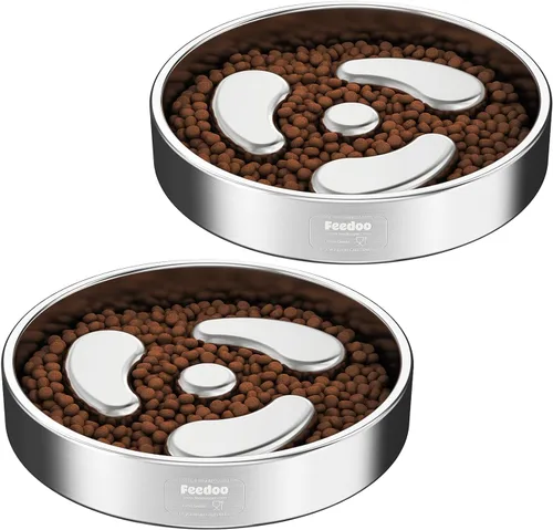 Miniatura 16 de Tazón de alimentación lenta para perros, 3.5 tazas para razas grandes, cuencos de acero inoxidable 304 de grado alimenticio con base antideslizante