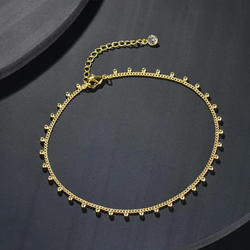 Miniatura 3 de LOYATA - Tobillera delicada bañada en oro de 14 quilates para mujeres, con pequeña cruz de circonia cúbica blanca y borlas bonita joyería