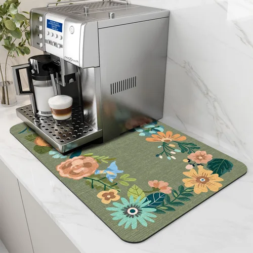 Miniatura 15 de AMOAMI Tapete de café absorbente con parte trasera de goma para secar platos para encimera de cocina, accesorios de bar para debajo de la cafetera