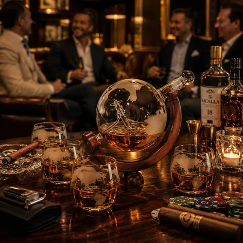 Miniatura 6 de Decantador del mundo grabado con globo de whisky, juego de regalo de whisky The Wine Savant con avión antiguo, piedras de whisky y 4 vasos de mapa