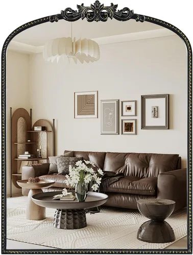 Miniatura 15 de WallBeyond Espejo vintage negro para tocador de 32x24 pulgadas, espejo negro antiguo con marco ornamentado, pared vintage arqueada para baño, sala