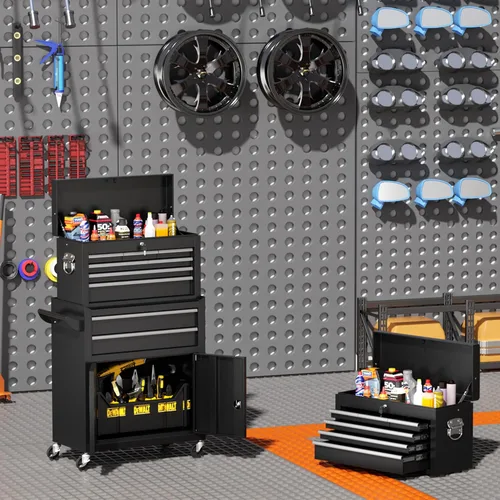 Miniatura 9 de INTERGREAT Baúl rodante para herramientas de 8 cajones, baúl para herramientas ensamblado con ruedas, caja de herramientas superior desmontable