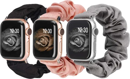 Miniatura 20 de TOYOUTHS - 3 paquetes compatibles con Apple Watch Band Scrunchies 1.496 in (38 mm) tela suave patrón impreso pulsera de tela para mujer iWatch