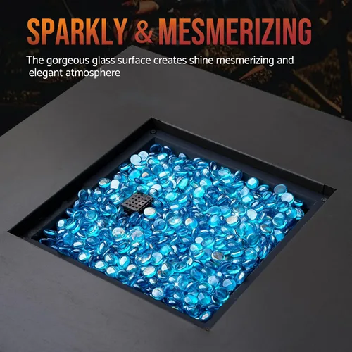 Miniatura 5 de Skyflame - Cuentas de vidrio de fuego de 10 libras para chimenea y brasero, tamaño de ½ pulgada, brillo azul del Caribe, cuentas decorativas Azul