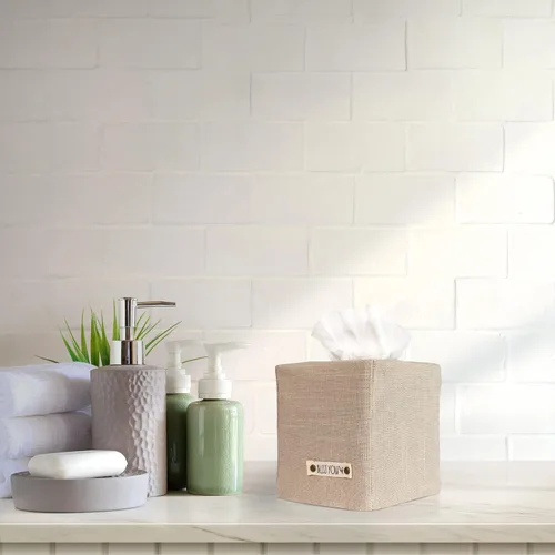 Miniatura 6 de Elegante funda para caja de pañuelos: este soporte de lino beige cubre instantáneamente tus cajas de pañuelos cuadradas, la cubierta de cubo