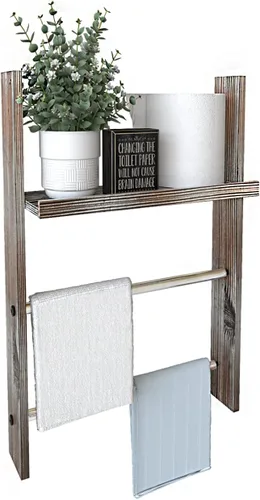 J JACKCUBE DESIGN Toallero de pared de madera rústica con estante, escalera de manta para baño, soporte de toallas de mano de cocina, colgador de
