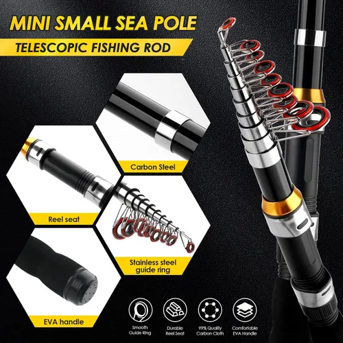 Miniatura 3 de Combo de Caña de Pescar Telescópica con Carrete 2PCS 6.89FT Caña de Pescar Plegable Carrete Giratorio Señuelos Accesorios con Bolsa de Pesca Kit